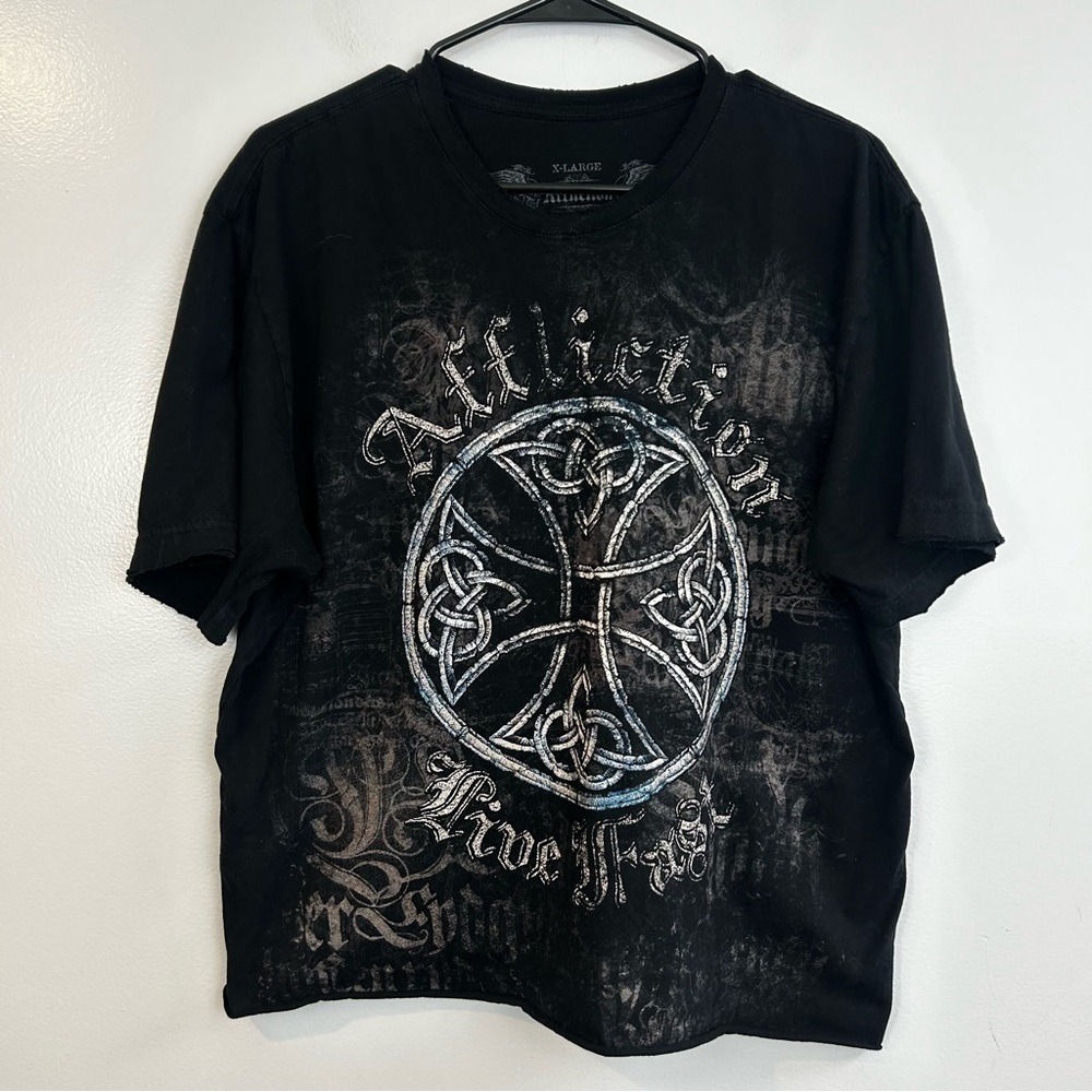 Affliction Vintage Y2K Tribal Short Sleeve Black T-shirt Cropped Size XL